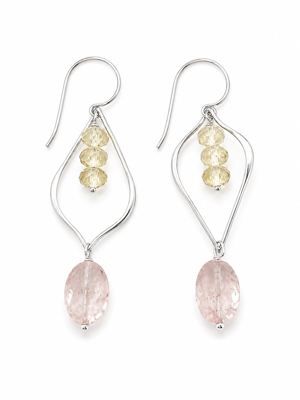 HK2 Morganite and Lemon Quartz Lotus Hook Earrings (S925)